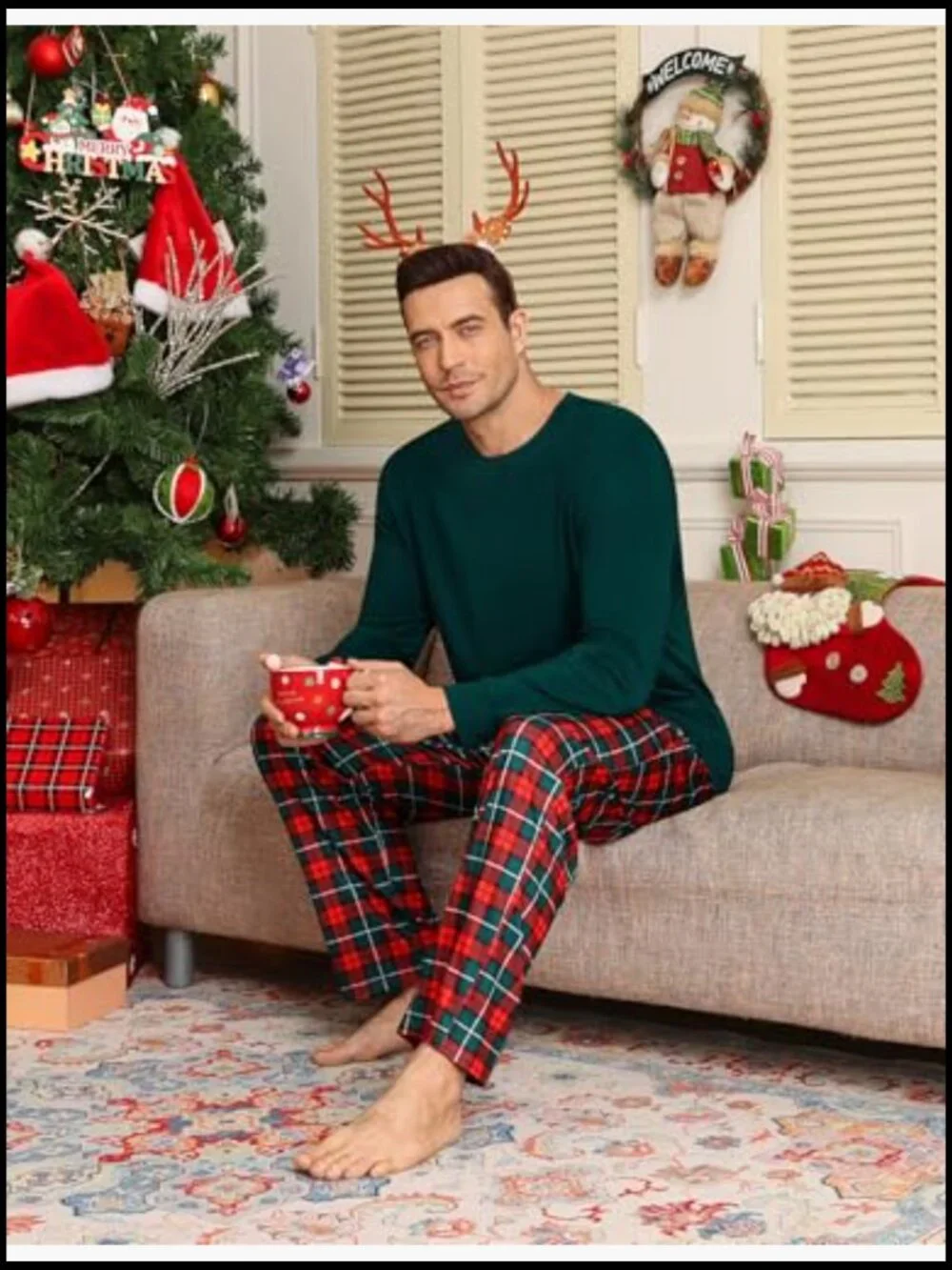 Men's Pajama Set with Pockets, Long Sleeve, Modal Fabric